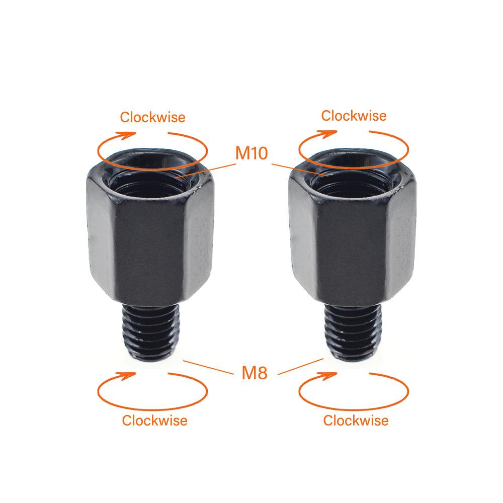 2xThread Reducer Motorcycle Mirror Adapters Right 8 mm to Right 10 mm - Black