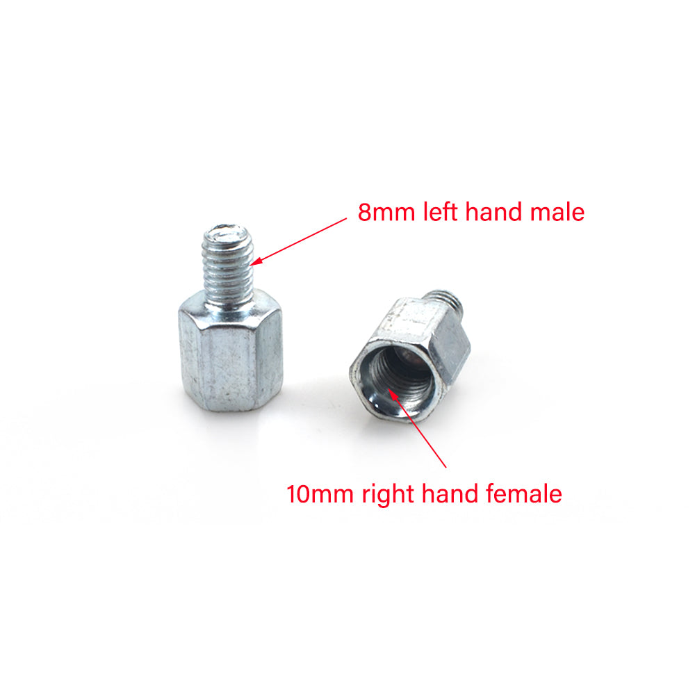 2 x Thread Reducer Motorcycle Mirror Adapters Left 8 mm to Right 10 mm - Silver