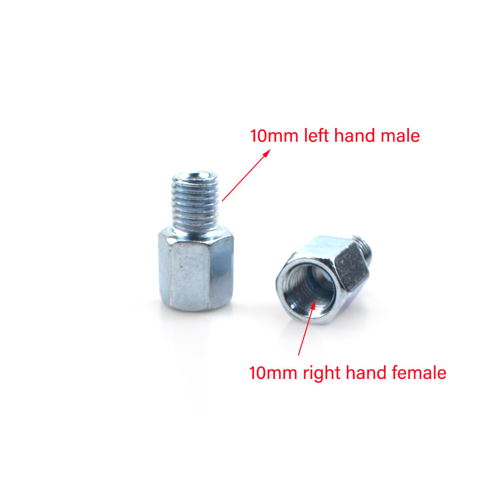 2 x Thread Reducer Motorcycle Mirror Adapter Left 10 mm to Right 10 mm - Silver