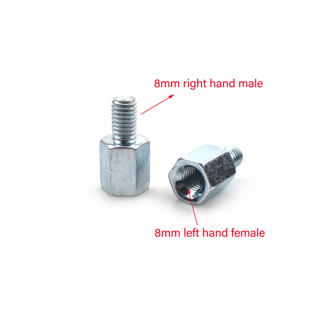 2 x Thread Reducer Motorcycle Mirror Adapters Right 8 mm to Left 8 mm - Silver