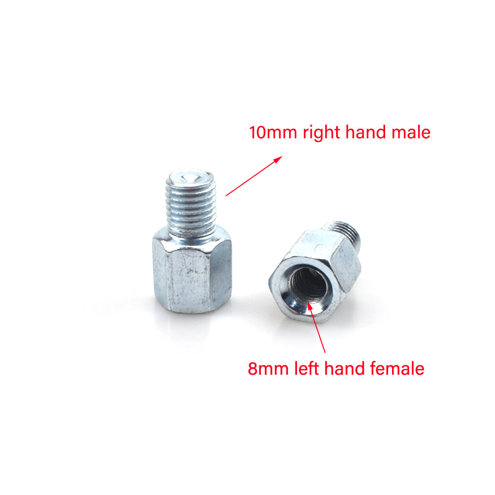 2 x Thread Reducer Motorcycle Mirror Adapters Right 10 mm to Left 8 mm - Silver