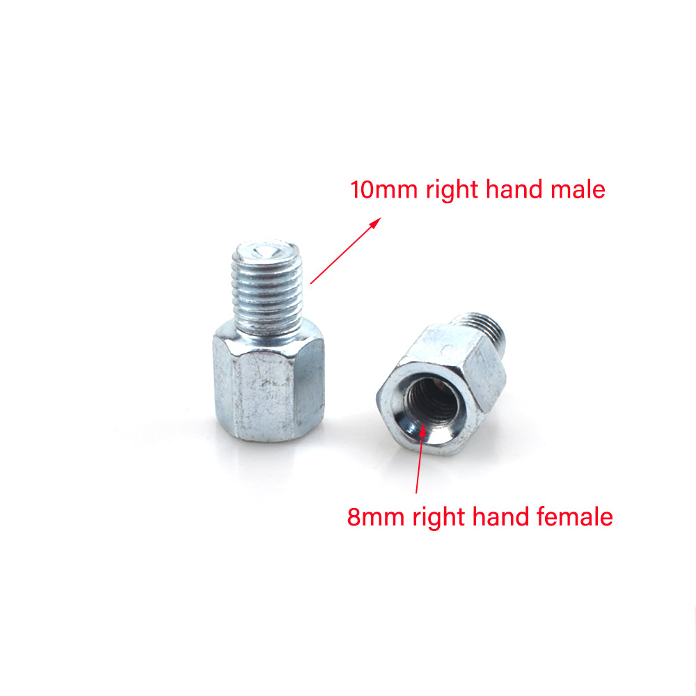 2 x Thread Reducer Motorcycle Mirror Adapters Right 10 mm to Right 8 mm -Silver