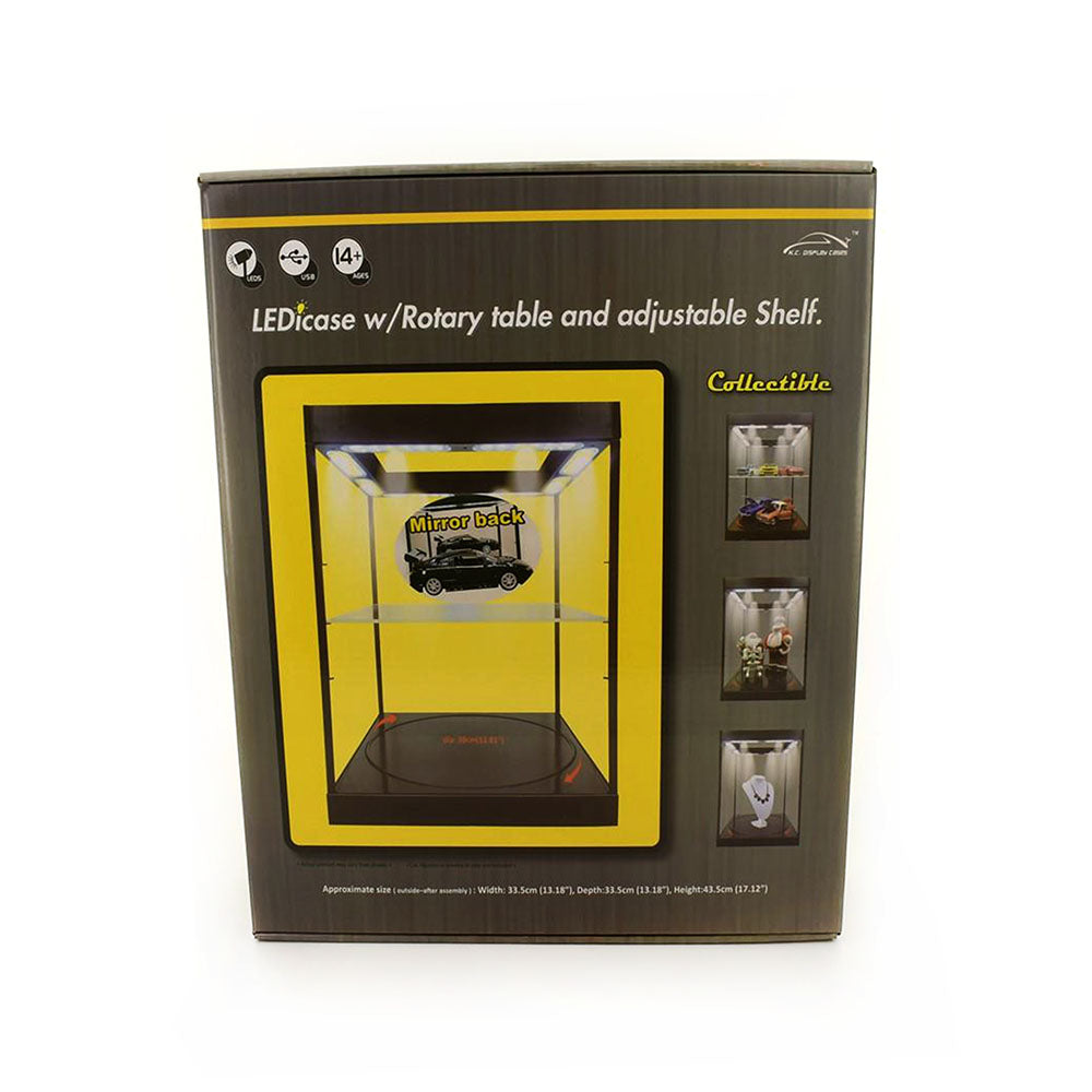 King Creation Black Mirror Backed LED Rotary Showcase For Collectibles Display
