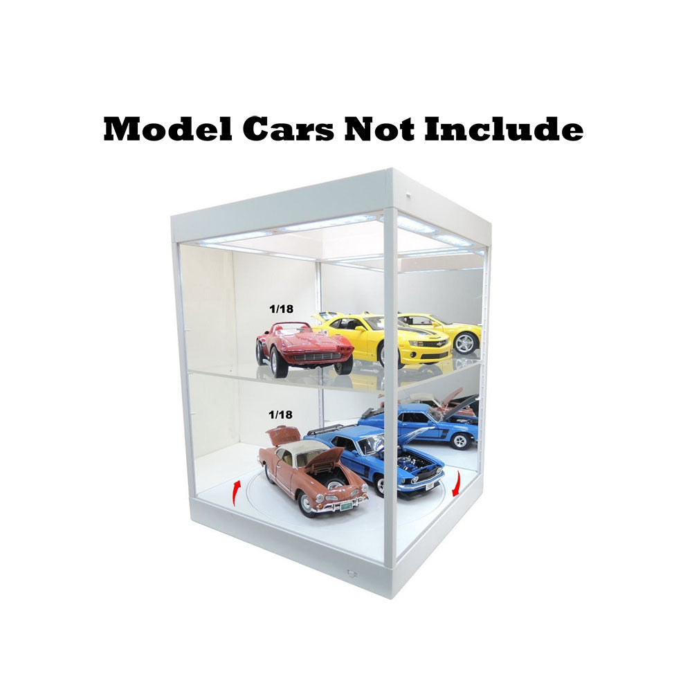 King Creation White Mirror Backed LED Rotary Showcase For 1:18 Diecast Toy Cars