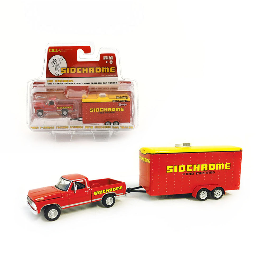 Greenlight 1:64 Scale 1967 Ford F-100 Sidchrome With Sidchrome Enclosed Car Hauler Model