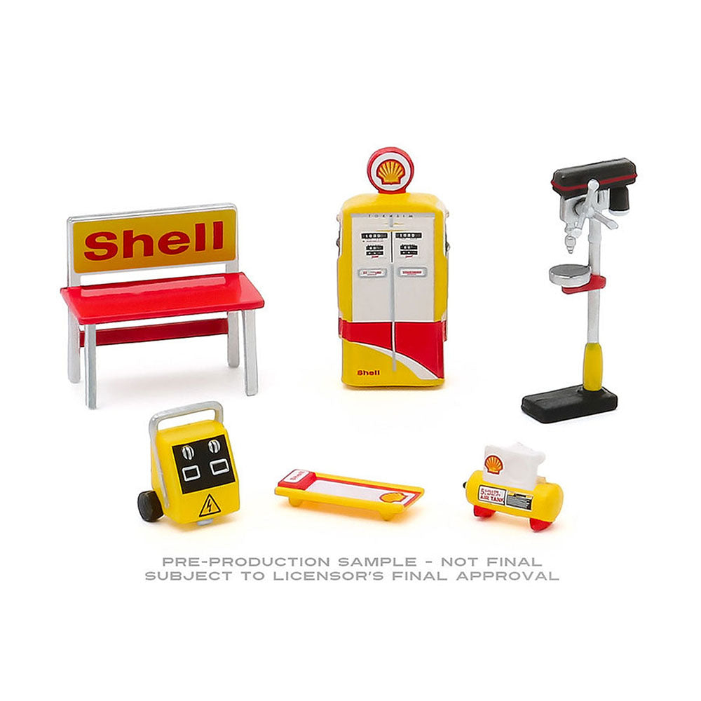 Greenlight 1:64 Scale 6pcs Set Shop Tools Accessories Shell Oil Model Replicas