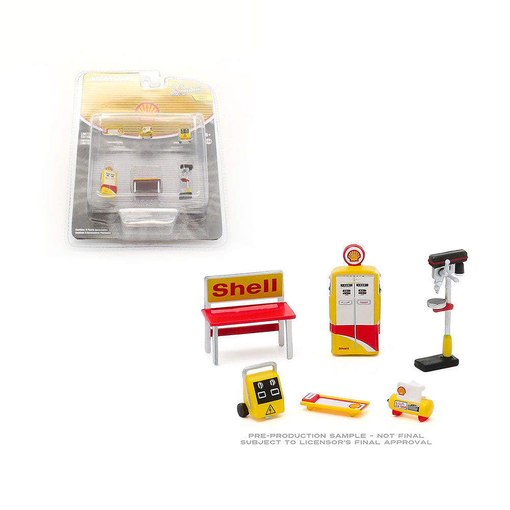 Greenlight 1:64 Scale 6pcs Set Shop Tools Accessories Shell Oil Model Replicas