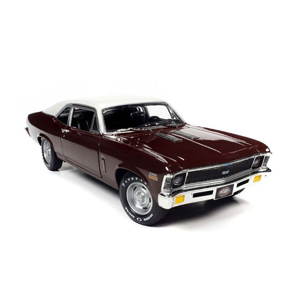 AutoWorld 1:18 Scale Mcacn Chevy Nova SS 396 1970 Diecast Model Car Burgundy