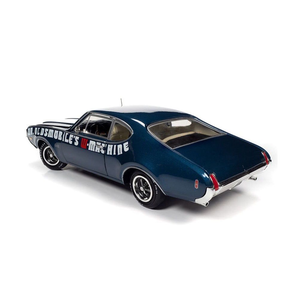 AutoWorld 1:18 Scale Oldsmobile Cutlass 442 Coupe 1969 Dr Oldsmobile'S W-Machine Diecast Model Car Blue White