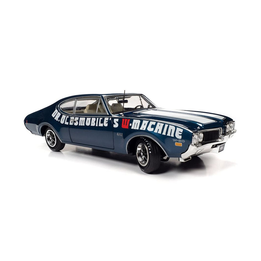 AutoWorld 1:18 Scale Oldsmobile Cutlass 442 Coupe 1969 Dr Oldsmobile'S W-Machine Diecast Model Car Blue White