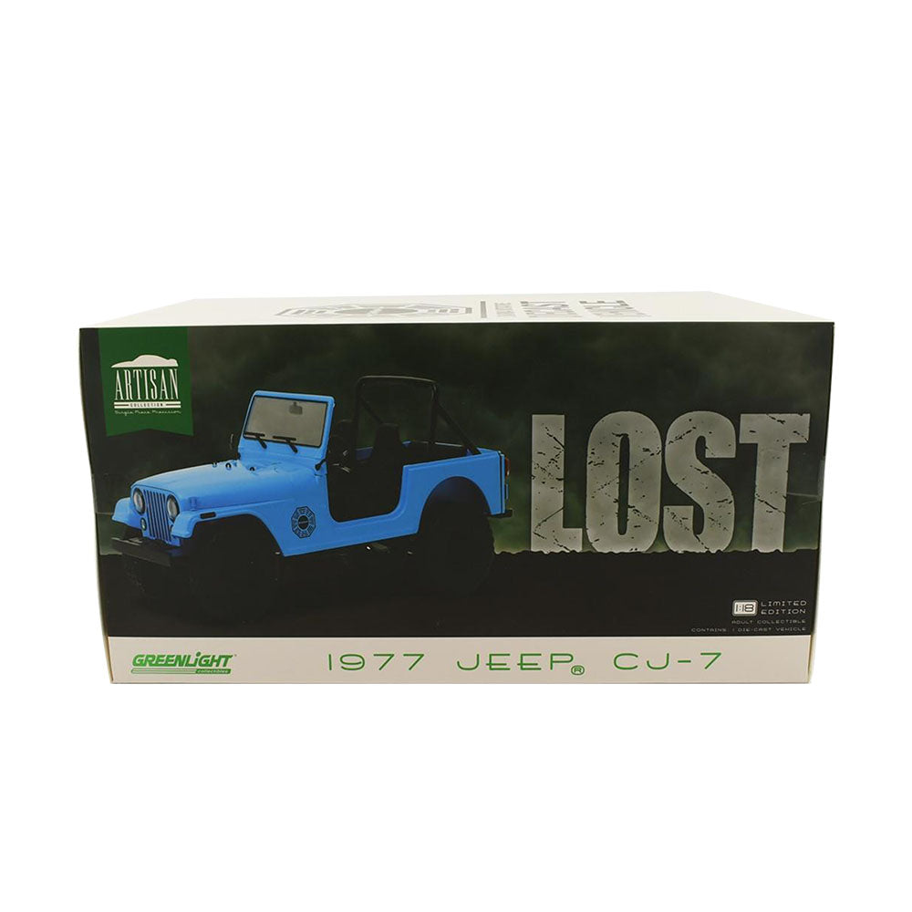 Greenlight Licensed 1:18 Scale Lost Jeep CJ-7 Dharma Movie Artisan 1977 Diecast Model Car Blue