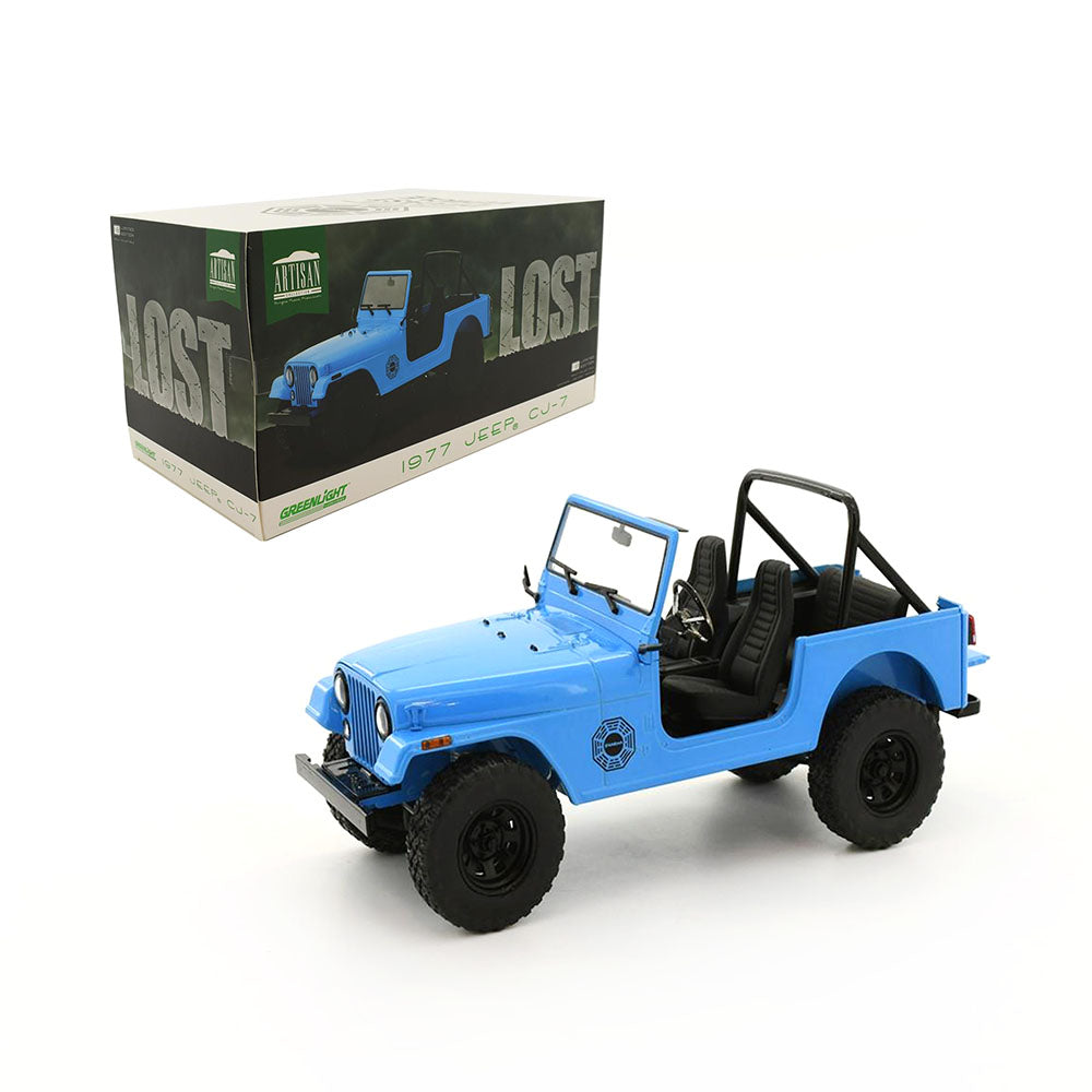 Greenlight Licensed 1:18 Scale Lost Jeep CJ-7 Dharma Movie Artisan 1977 Diecast Model Car Blue