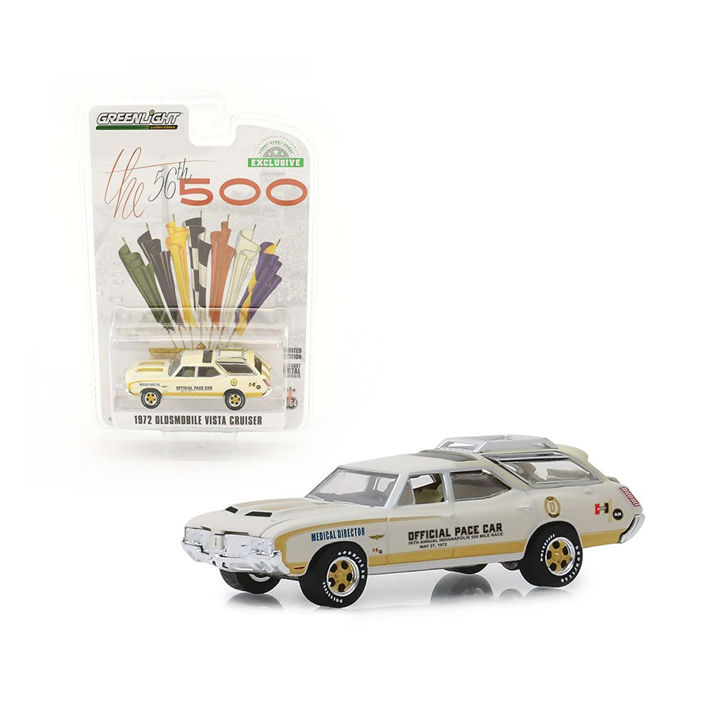Greenlight Licensed 1:64 Scale Oldsmobile Vista Cruiser 1972 Diecast Model Car White & Gold