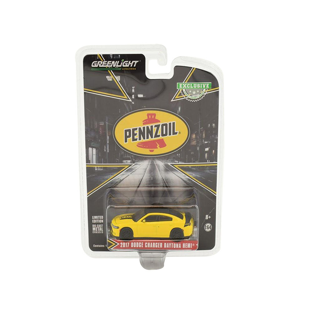 Greenlight Licensed 1:64 Scale Dodge Charger Daytona Hemi Pennzoil 2017 Diecast Model Car Yellow