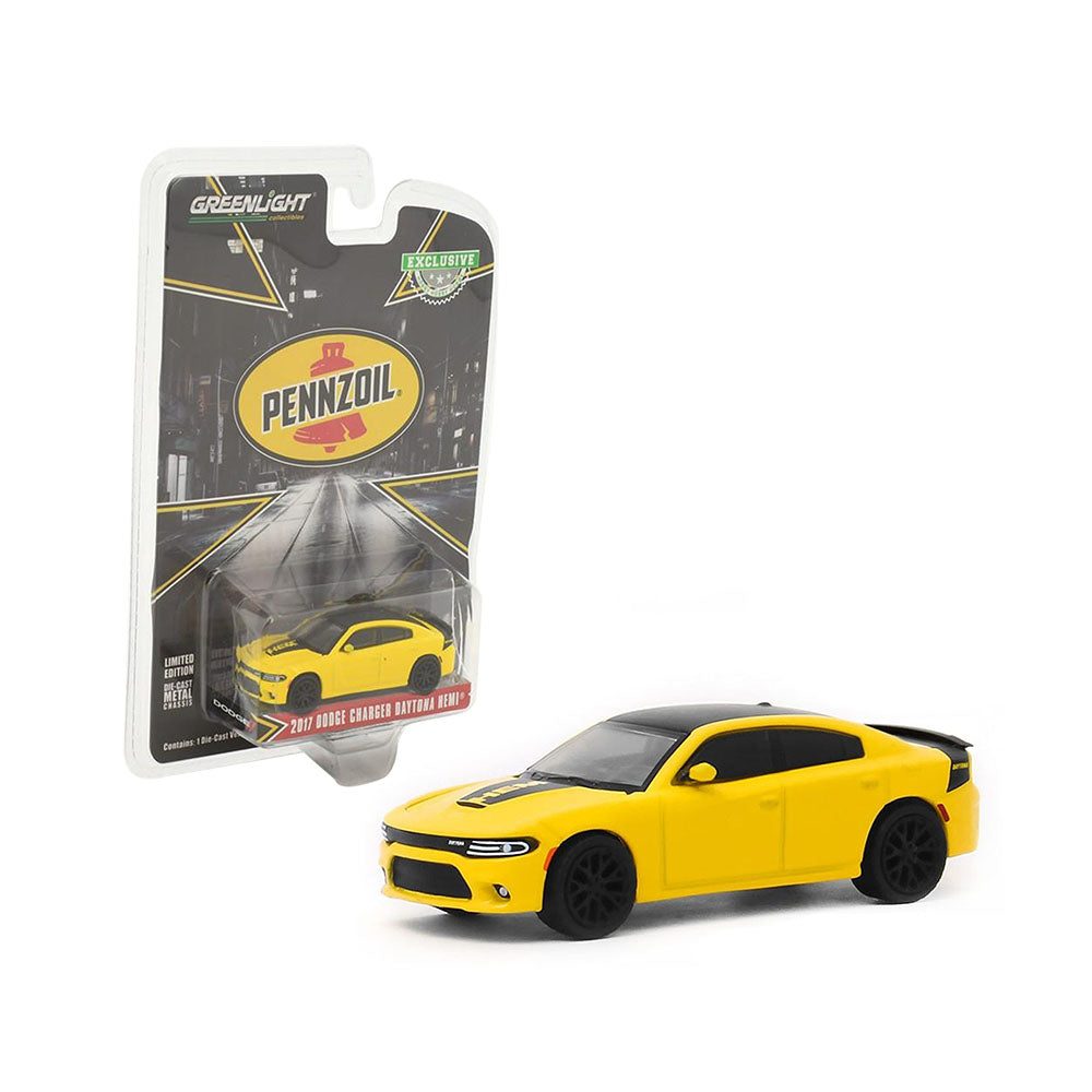 Greenlight Licensed 1:64 Scale Dodge Charger Daytona Hemi Pennzoil 2017 Diecast Model Car Yellow