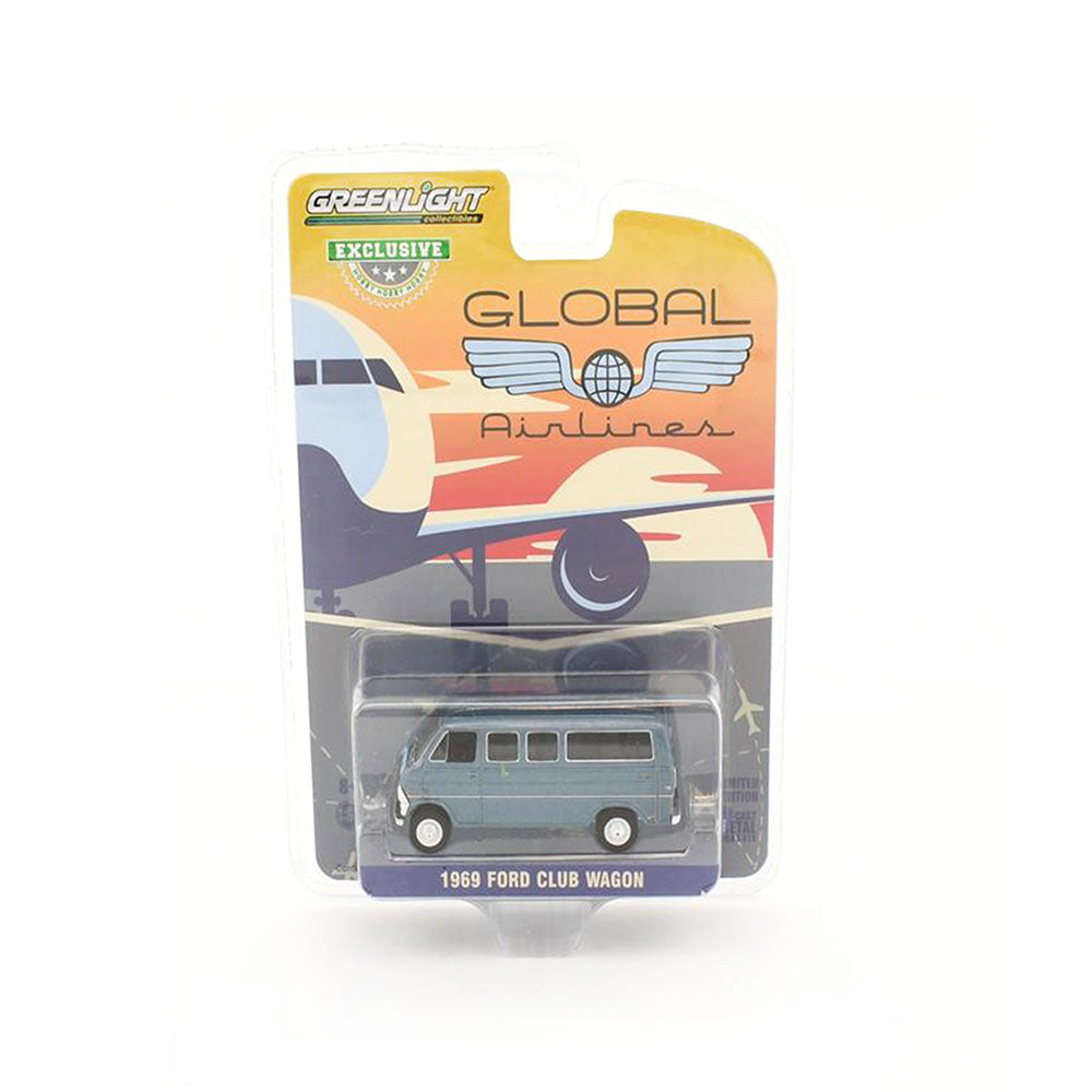 Greenlight Licensed 1:64 Scale Ford Club Wagon Global Airlines 1969 Diecast Model Car