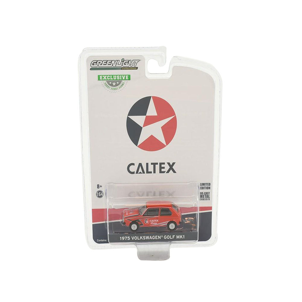 Greenlight Licensed 1:64 Scale Volkswagen Golf MK1 Caltex With Techron 1975 Diecast Model Car Red
