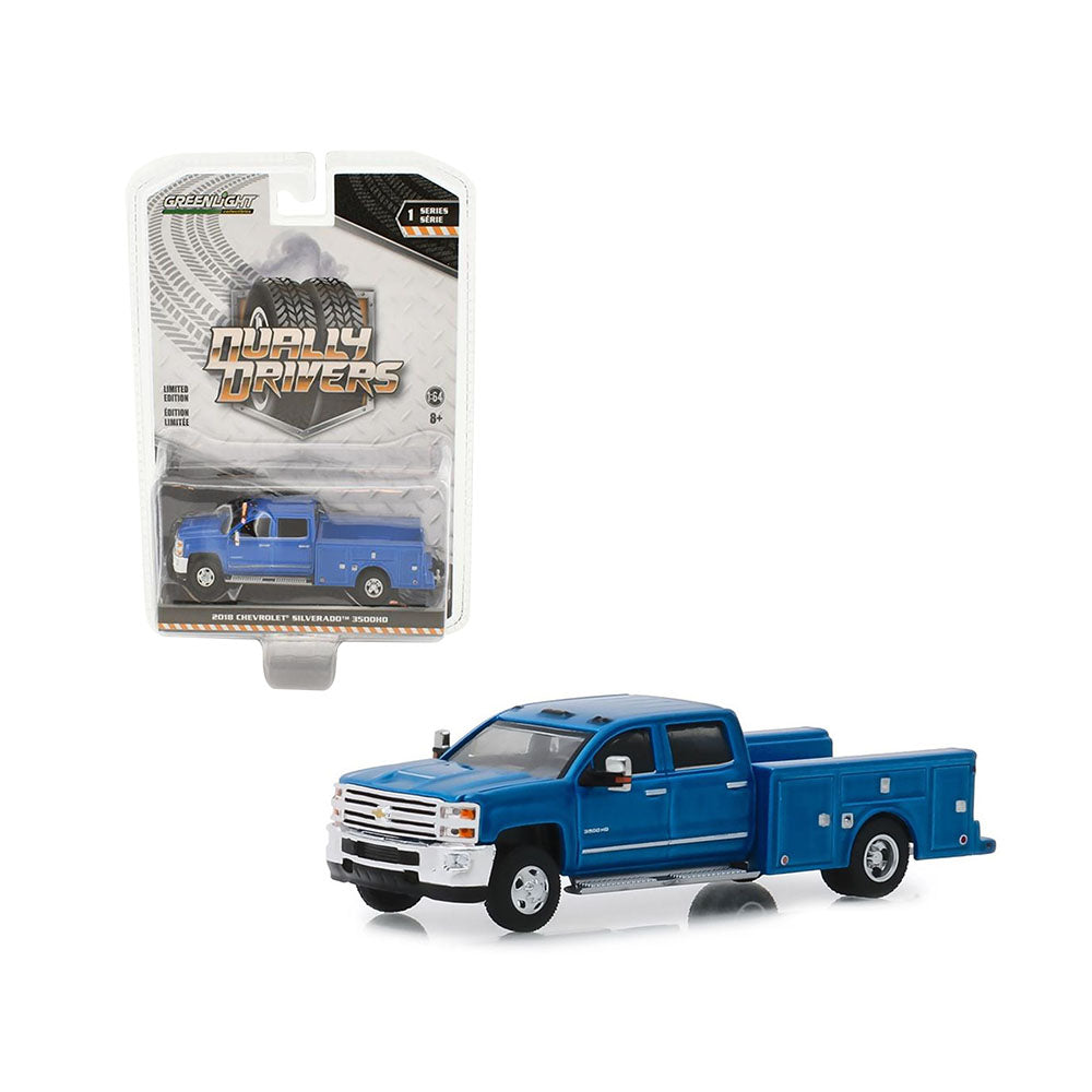 Greenlight 1:64 Scale Chevrolet Silverado 3500 2018 Dually Drivers Diecast Model Car Blue