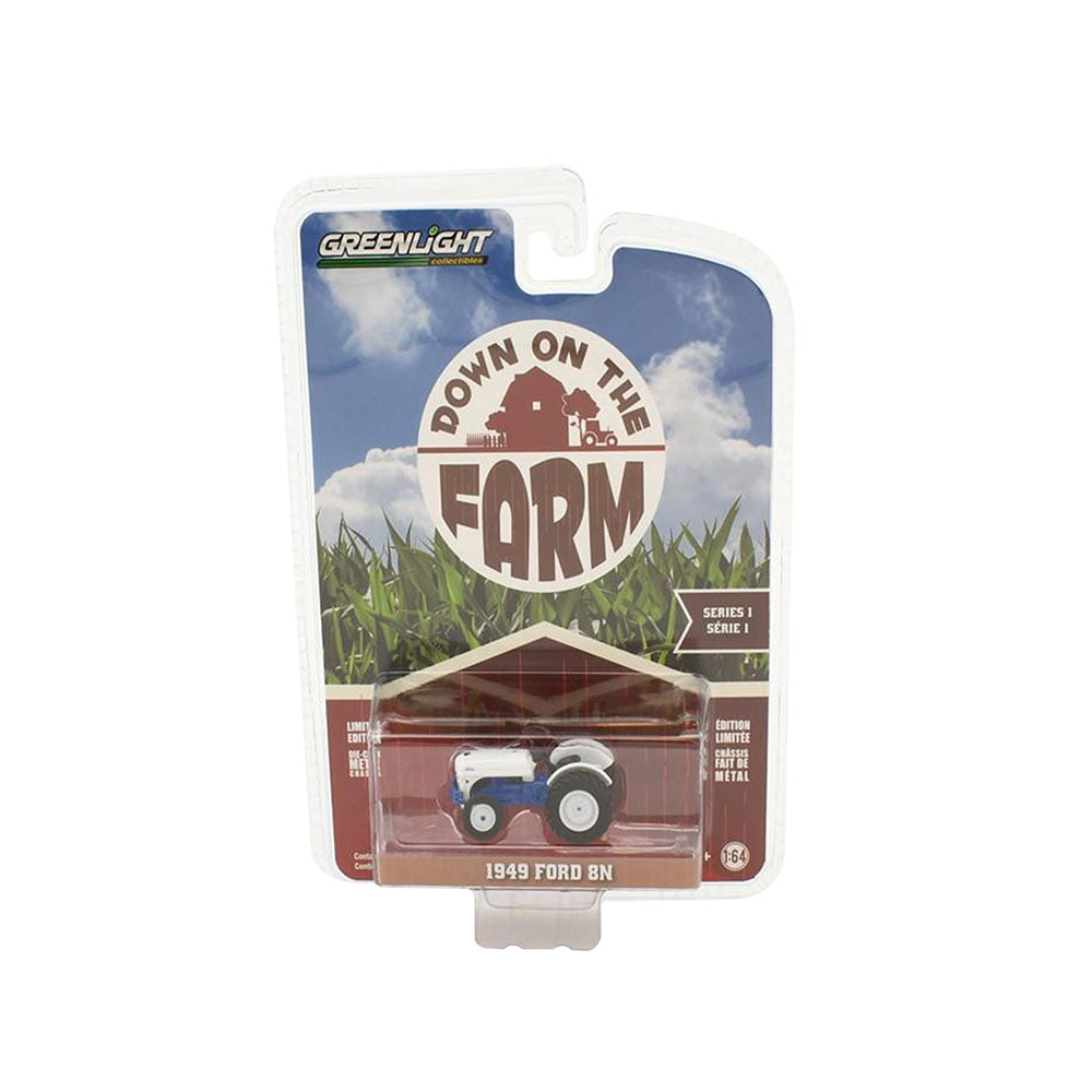 Greenlight Licensed 1:64 Scale Ford 8N Tractor 1949 Diecast Model Car White & Blue