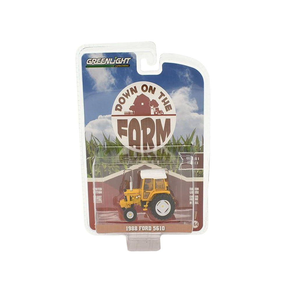 Greenlight Licensed 1:64 Scale Ford 5610 Tractor 1988 Diecast Model Car Yellow & White