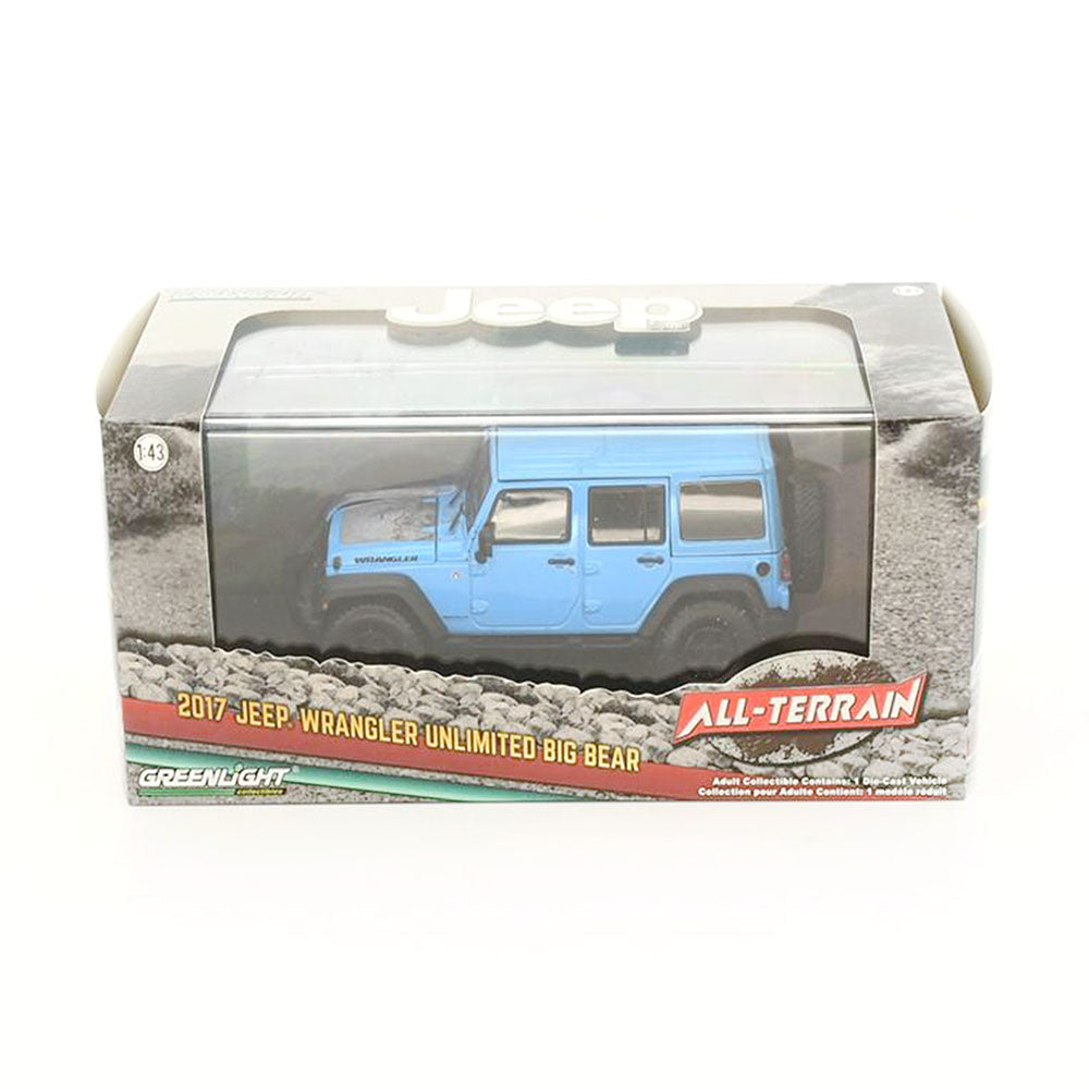 Greenlight Licensed 1:43 Scale Jeep Wrangler Unlimited Big Bear 2017 Diecast Model Car Blue