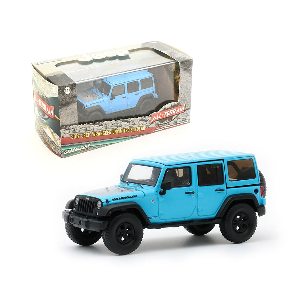 Greenlight Licensed 1:43 Scale Jeep Wrangler Unlimited Big Bear 2017 Diecast Model Car Blue