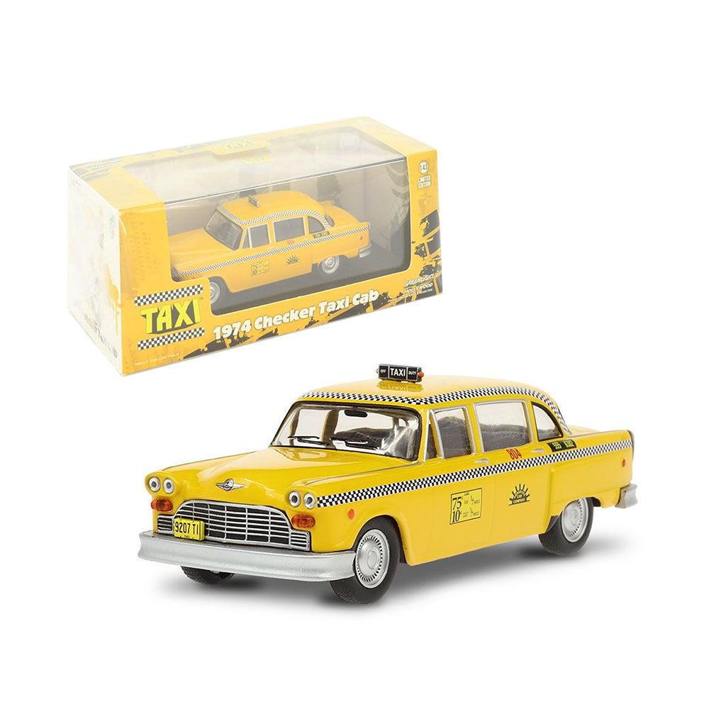 Greenlight Licensed 1:43 Scale Checker Taxi Cab 1974 Diecast Model Car Yellow