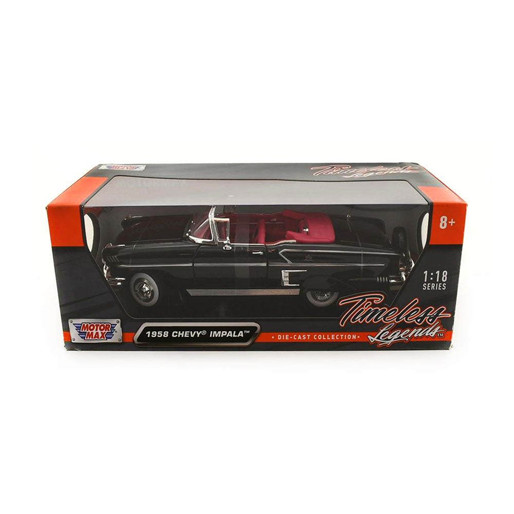 Motormax Licensed 1:18 Scale Chevrolet Impala 1958 Diecast Model Car Black & Red
