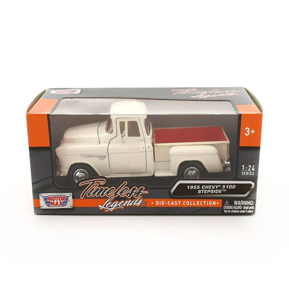 Motormax Licensed 1:24 Scale Chevy 5100 Stepside 1955 Diecast Model Car White