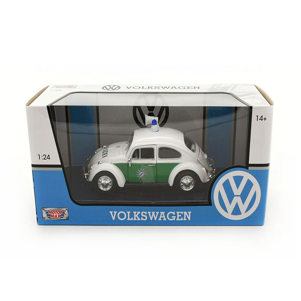 Motormax Licensed 1:24 Scale Volkswagen Classic Beetle German Police 1966 Diecast Model Car White & Green