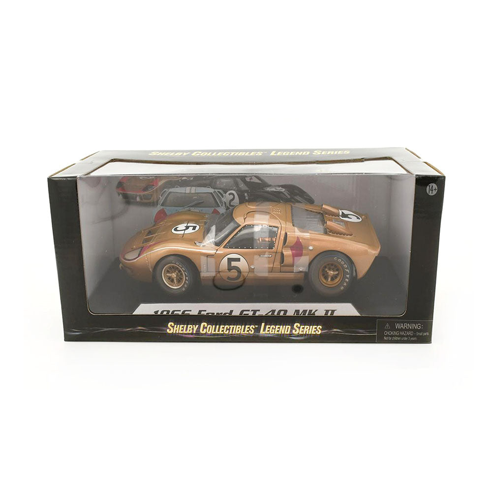 Shelby Licensed 1:18 Scale Ford GT40 MKII #5 Dirty 1966 Diecast Model Car Gold