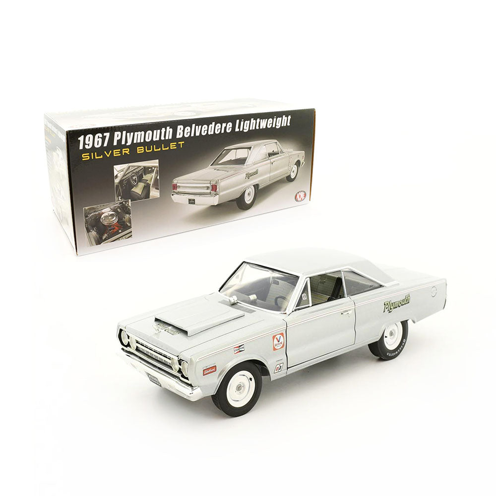 Acme Licensed 1:18 Scale Plymouth Belvedere Lightweight Bullet 1967 Diecast Model Car Silver