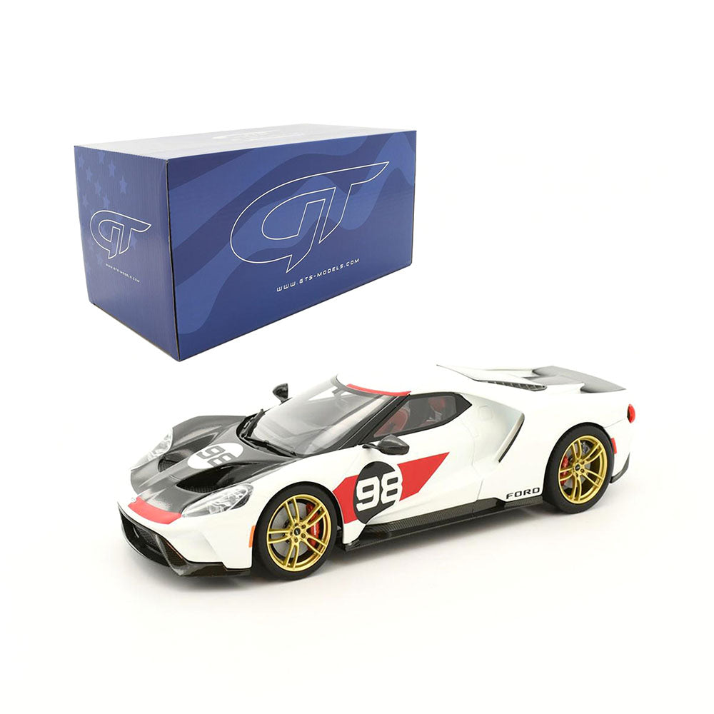 Acme Licensed 1:18 Scale 2021 Ford GT #98 1966 Daytona 24Hr Heritage Edition Resin Model Car White & Black