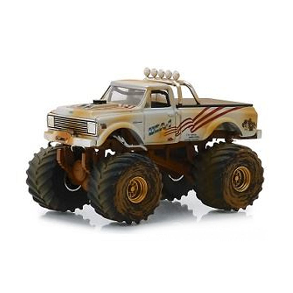 Greenlight Licensed 1:64 Scale Chevrolet K-10 Monster Truck 1970 Diecast Model Car Muddy White
