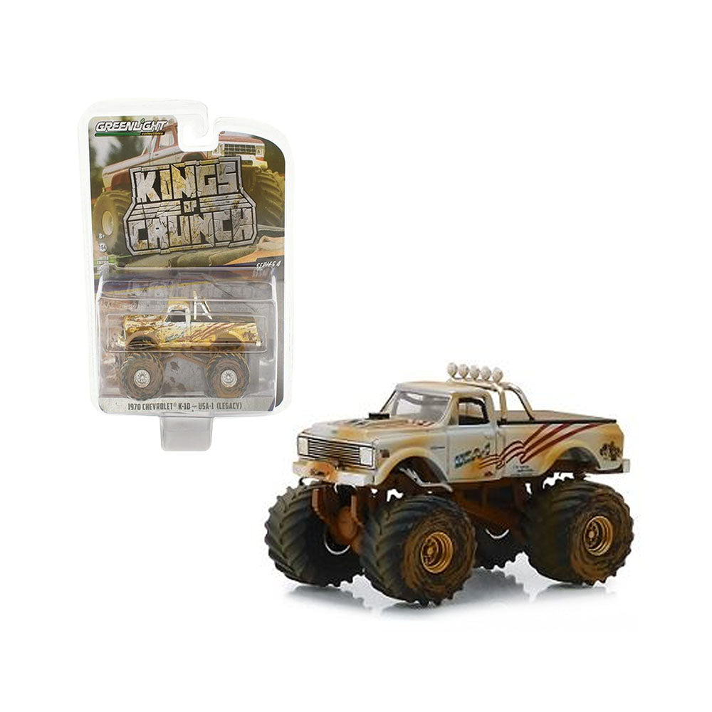 Greenlight Licensed 1:64 Scale Chevrolet K-10 Monster Truck 1970 Diecast Model Car Muddy White