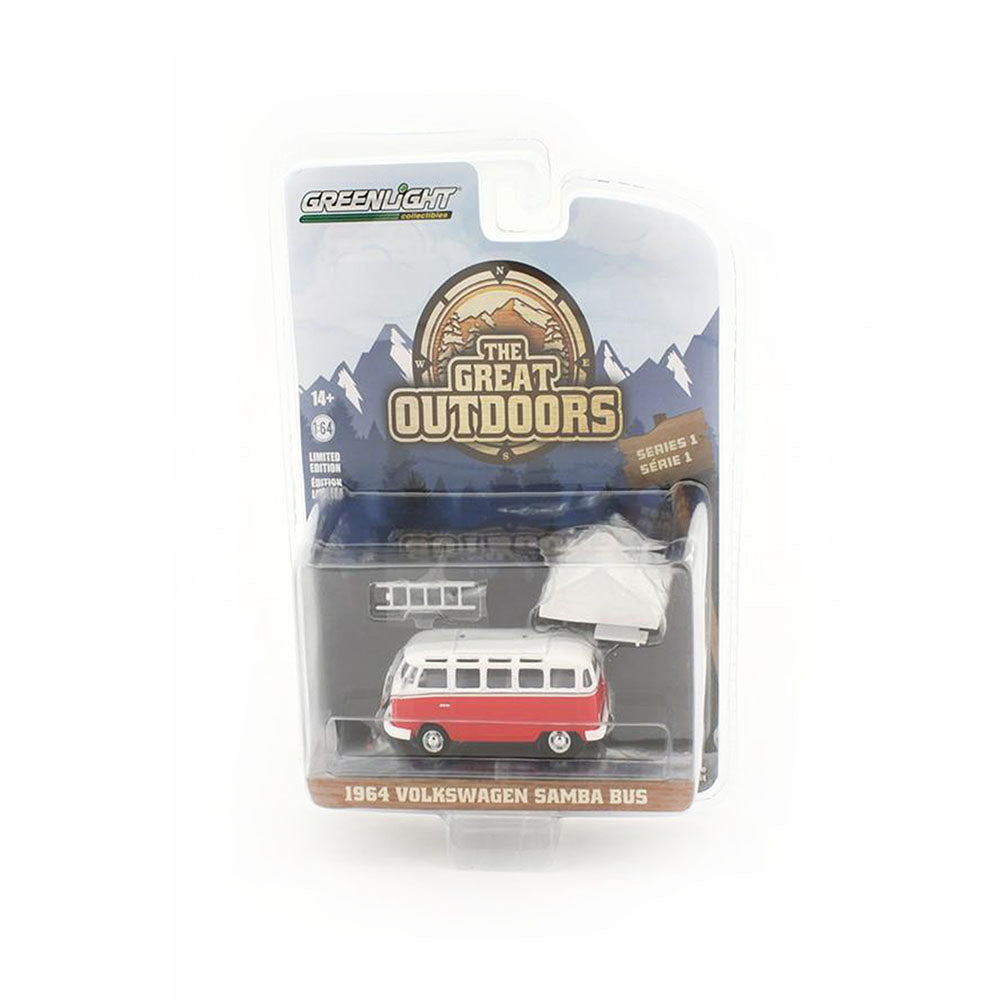 Greenlight Licensed 1:64 Scale Volkswagen Samba Bus 1964 Diecast Model Toy Red & White