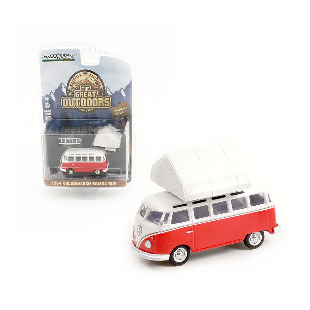 Greenlight Licensed 1:64 Scale Volkswagen Samba Bus 1964 Diecast Model Toy Red & White