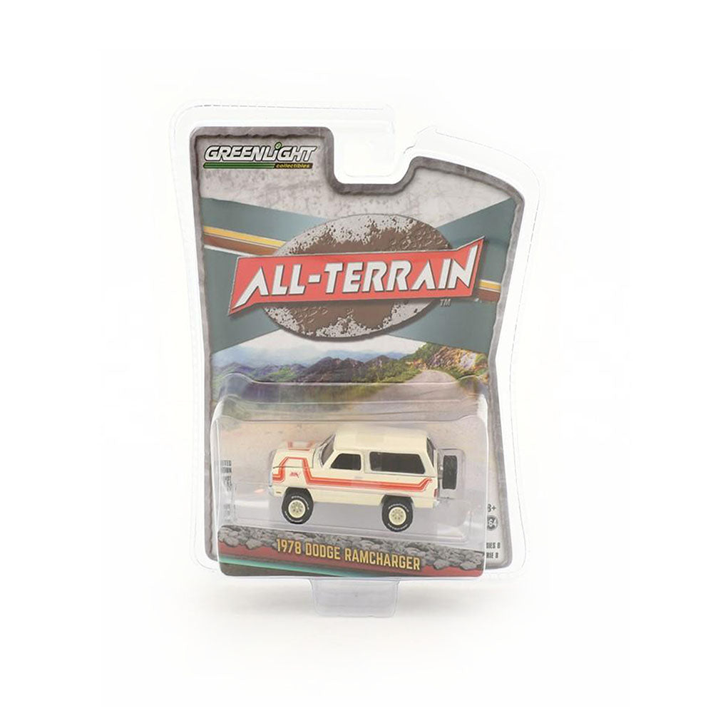 Greenlight Licensed 1:64 Scale Dodge Ramcharger 1978 Diecast Model Car White & Orange