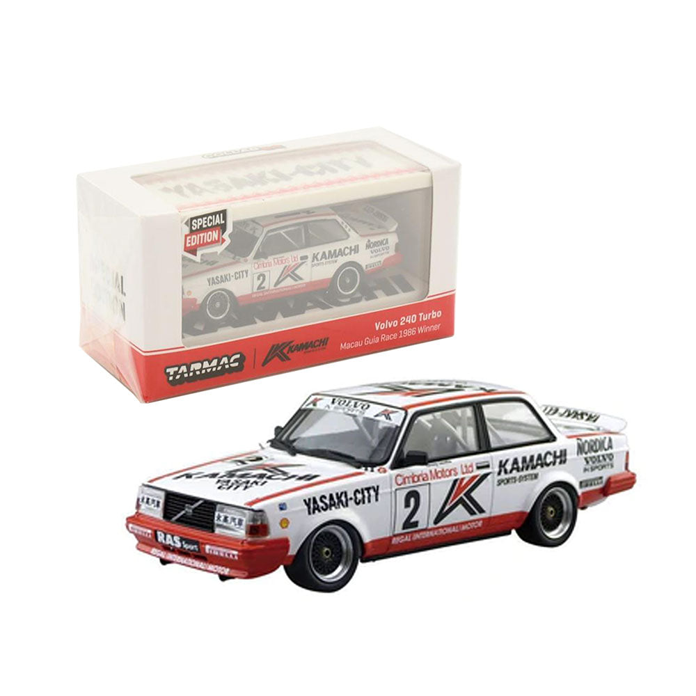 Tarmac Works Licensed 1:64 Scale Volvo 240 Turbo Macau Guia Race 1986 Diecast Model Car