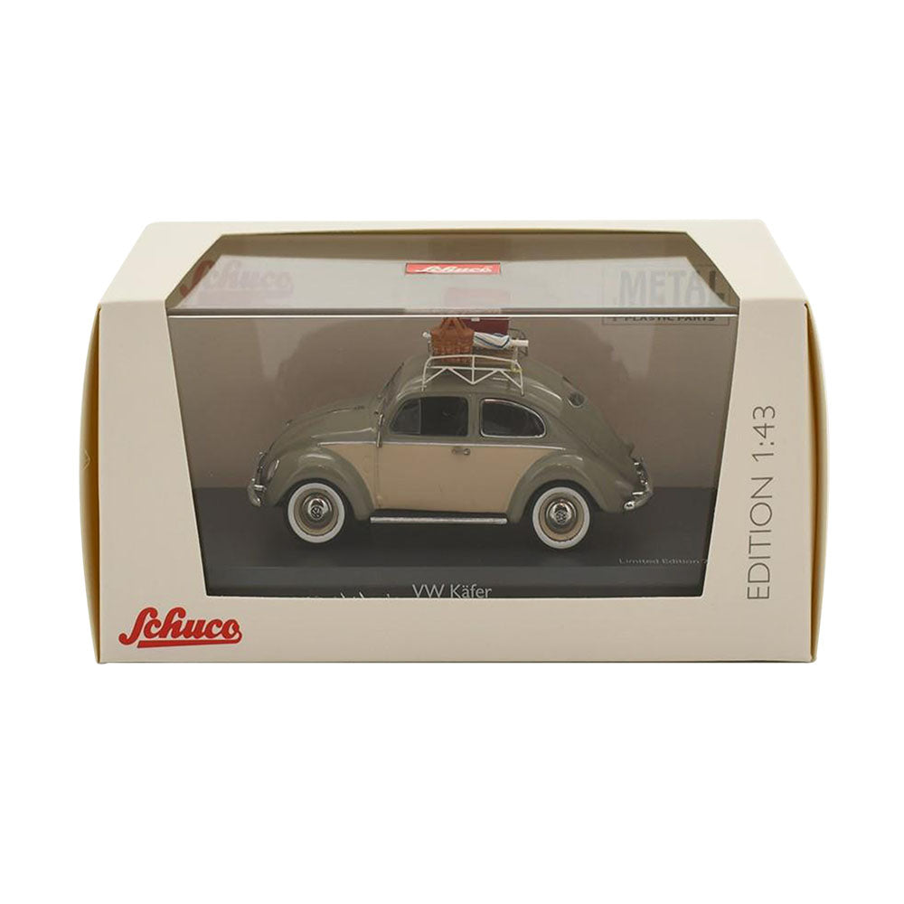 Schuco 1:43 Scale Volkswagen Beetle Ovali With Roof Rack And Picnic Basket Model Car Beige