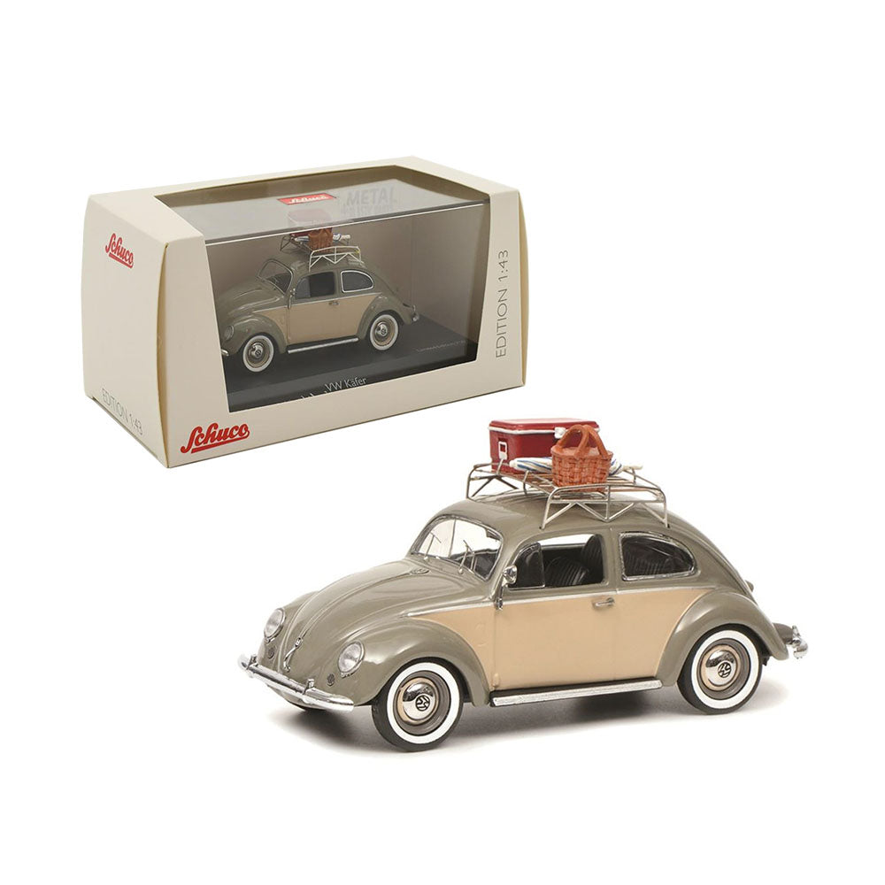 Schuco 1:43 Scale Volkswagen Beetle Ovali With Roof Rack And Picnic Basket Model Car Beige
