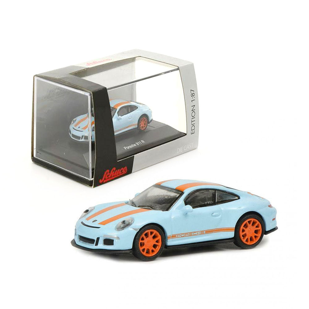 Schuco Licensed 1:87 Scale Porsche 911 R Diecast Model Car Blue & Orange