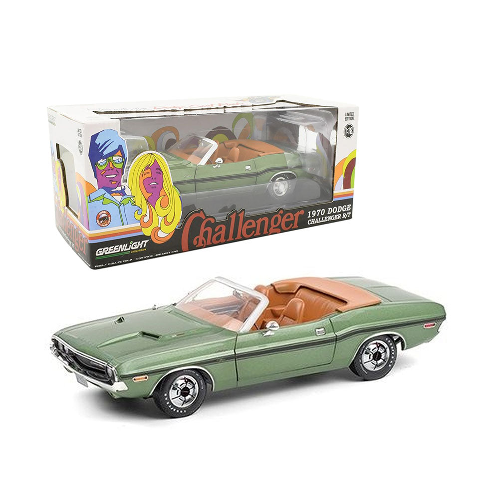 Greenlight Licensed 1:18 Scale Convertible Dodge Challenger R T 1970 Diecast Model Car Green