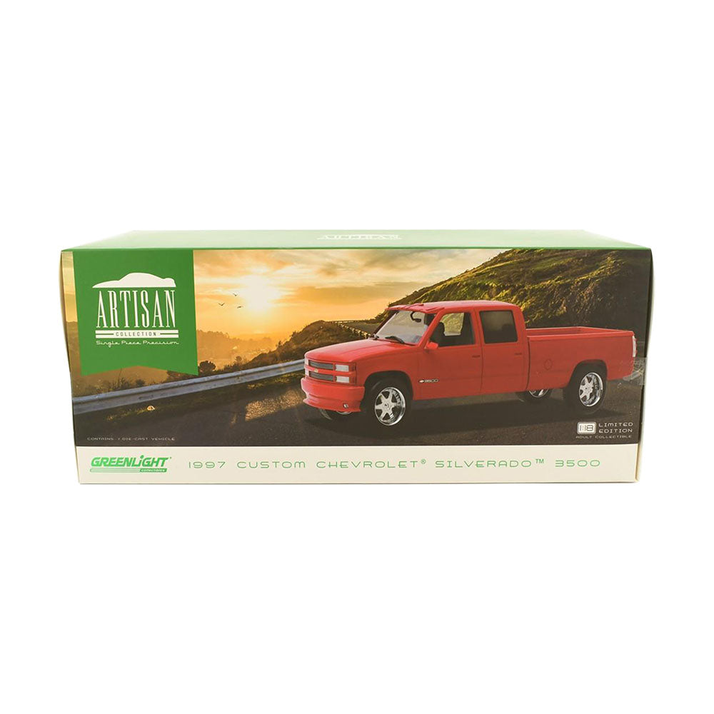 Greenlight Licensed 1:18 Scale Chevrolet 3500 Crew Cab Silverado Artisan 1997 Diecast Model Car Red