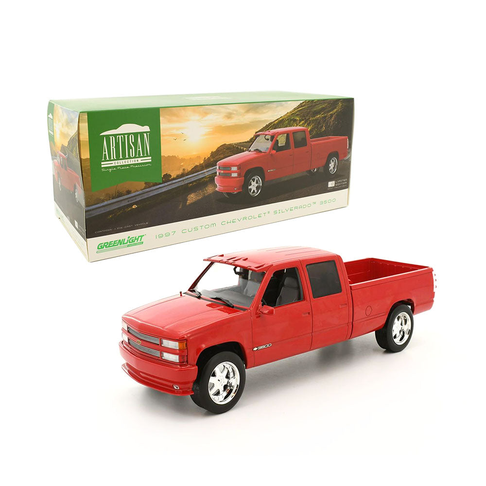 Greenlight Licensed 1:18 Scale Chevrolet 3500 Crew Cab Silverado Artisan 1997 Diecast Model Car Red