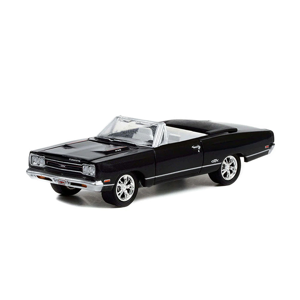 Greenlight Licensed 1:64 Scale Plymouth GTX Convertible 1969 Diecast Model Car Black & White