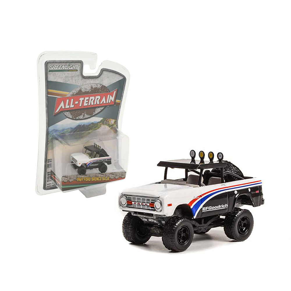 Greenlight Licensed 1:64 Scale Ford Bronco Baja1969 Diecast Model Car White & Black