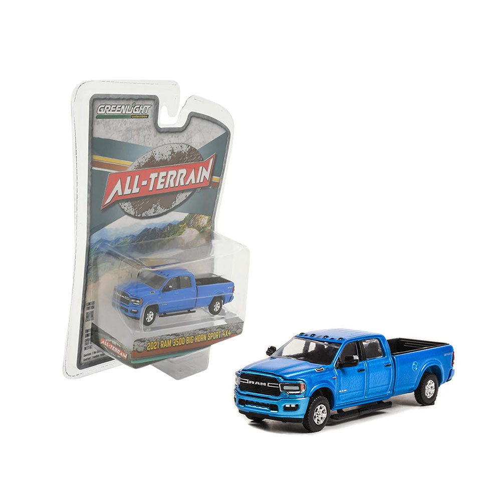 Greenlight Licensed 1:64 Scale Ram 3500 Big Horn Sport 4X4 2021 Diecast Model Car Blue
