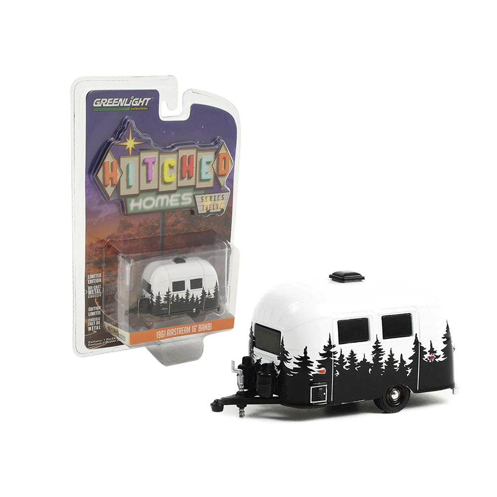 Greenlight Licensed 1:64 Scale Airstream 16' Bambi 1961 Diecast Model Toy White & Black