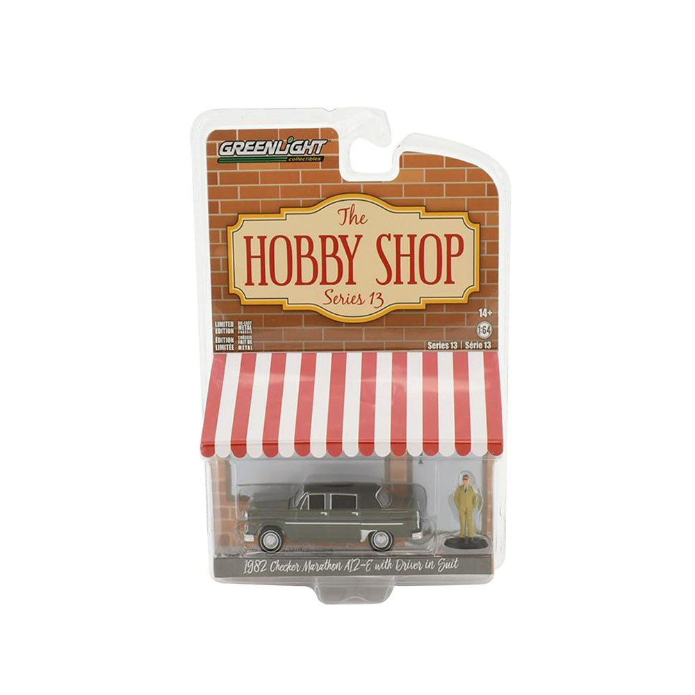 Greenlight Licensed 1:64 Scale Checker Marathon A12-E 1982 Diecast Model Car Green & Grey